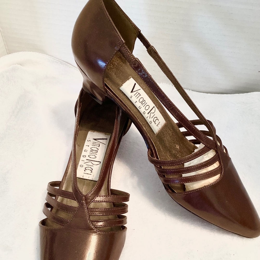 ‘90s vintage VITTORIO RICCI strappy glam heels!  Metallic bronze!!! Sz 7.5 B